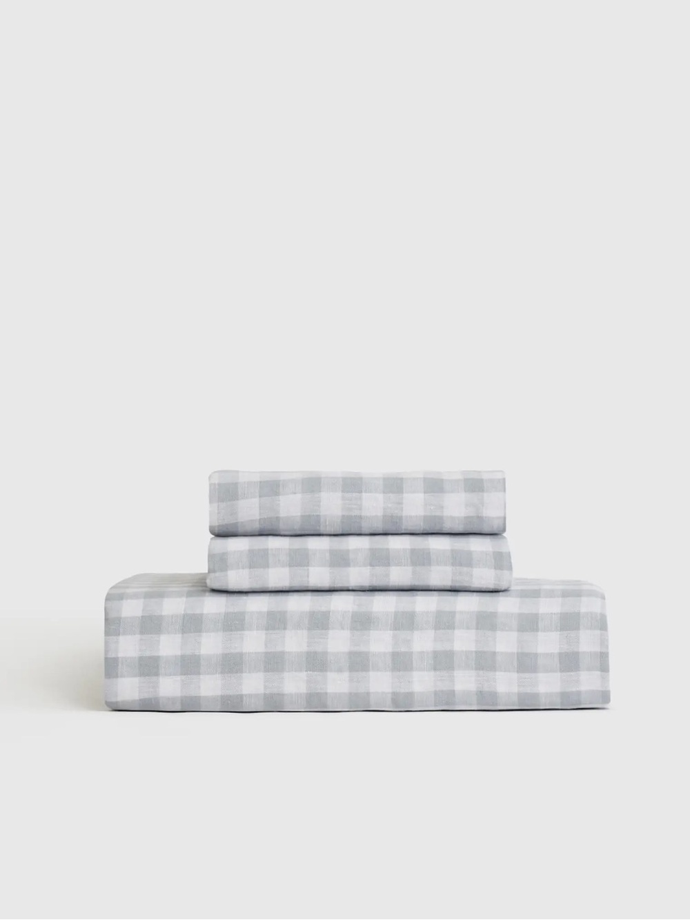 Quince European Linen Gingham King Fitted Sheet Set | Blue Fog Gray NWT
